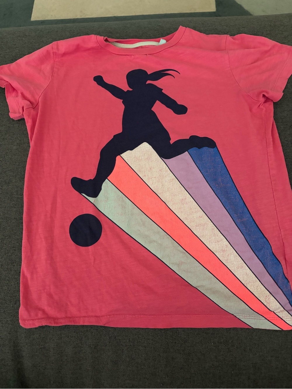 Boden Pink Graphic Soccer Tee with Navy Silhouette